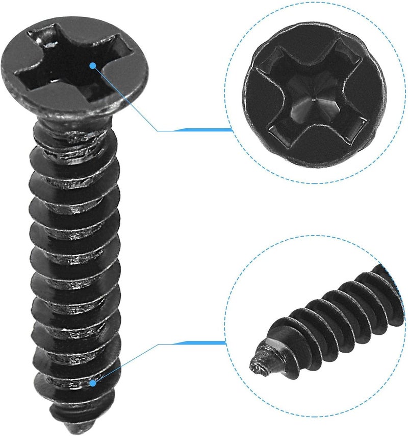 uxcell M3 x 16mm Wood Screws Phillips Flat Head Carbon Steel Self Tapping Screws Black 200pcs - Image 2